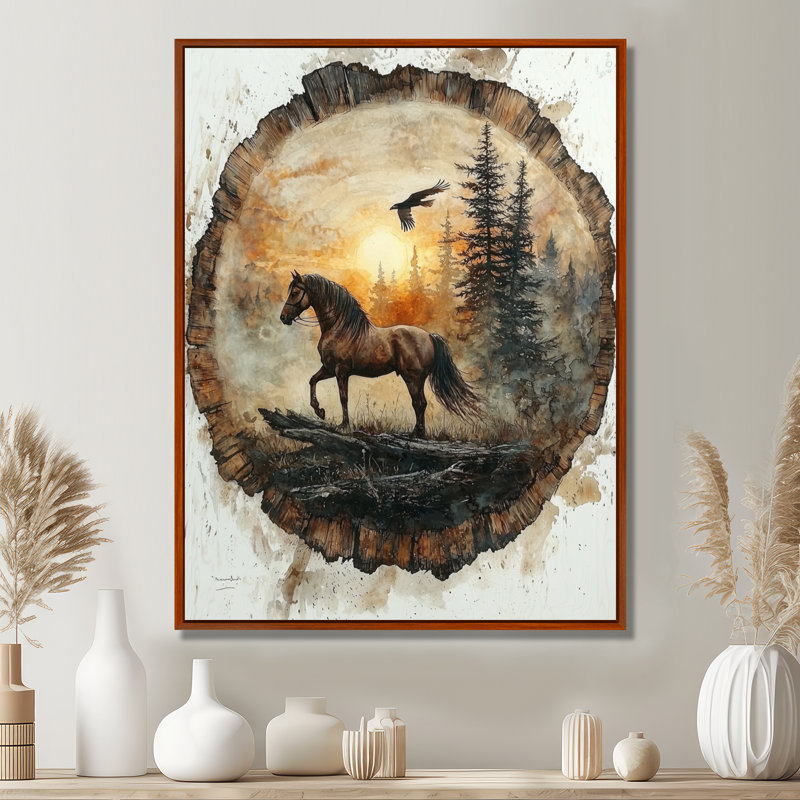 «Giovacchino Native Horse Warrior Chief II», art mural cheval, H 20 po x l 12 po, Reproduction avec cadre flottant, Brun
