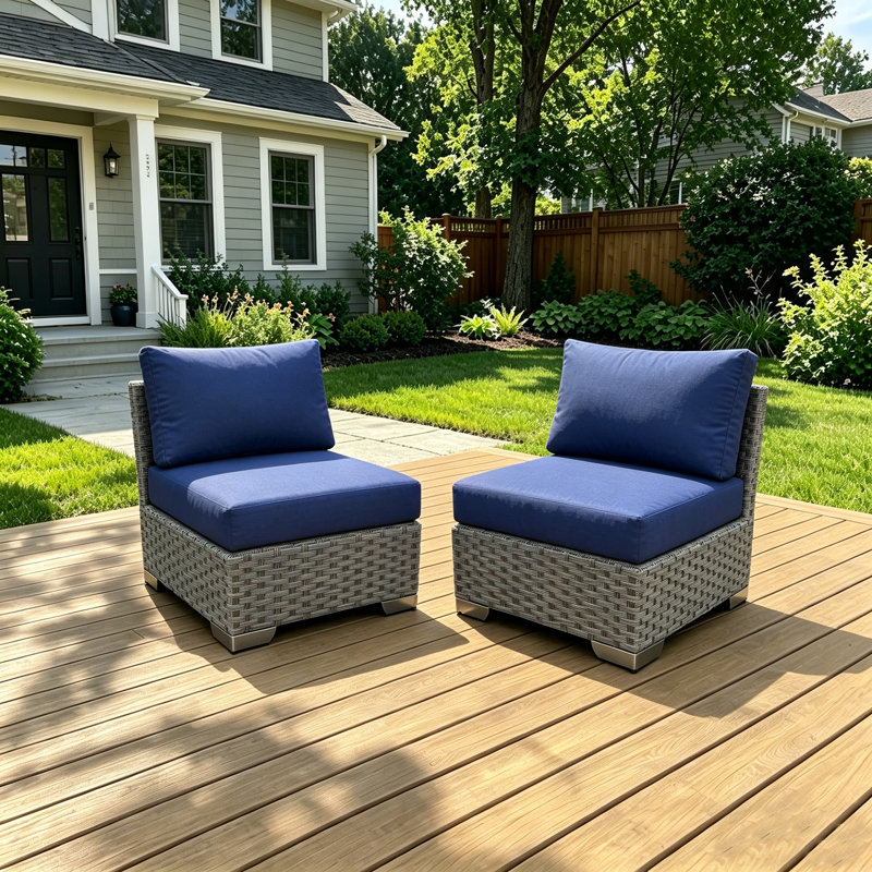  Ensemble de 2 chaises longues de véranda toutes saisons avec coussins amovibles lavables pour la cour, la terrasse, le jardin et le bleu marine