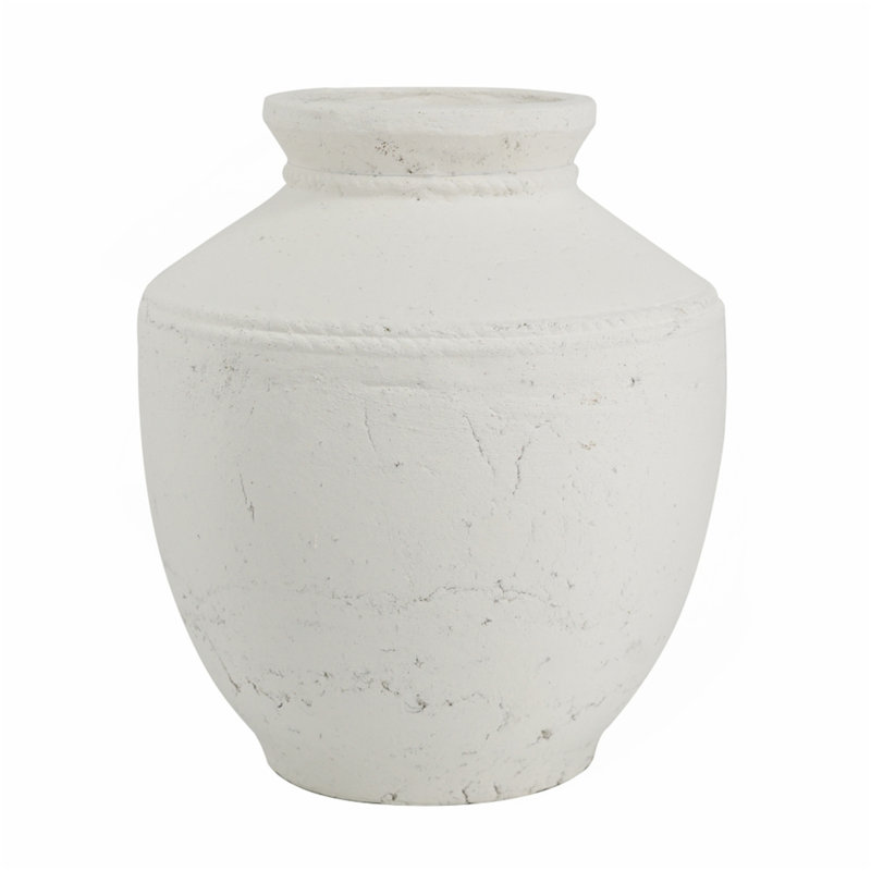 D12x14 "Vase rond en terre cuite avec finition blanc naturel