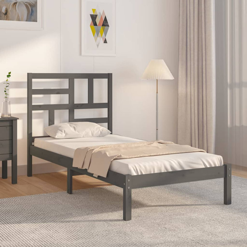 Bed Frame Solid Wood, white, European Single (90 x 200cm)