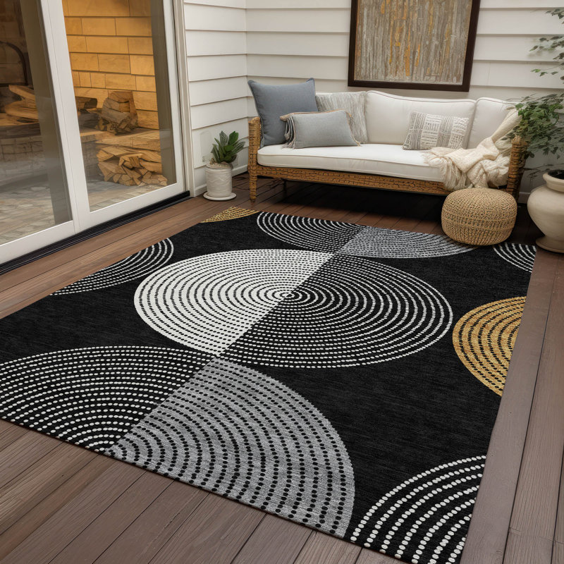 Tapis géométrique intérieur / extérieur lavable à la machine Hovey ACN2281, Rectangulaire 8 pi x 10 pi
