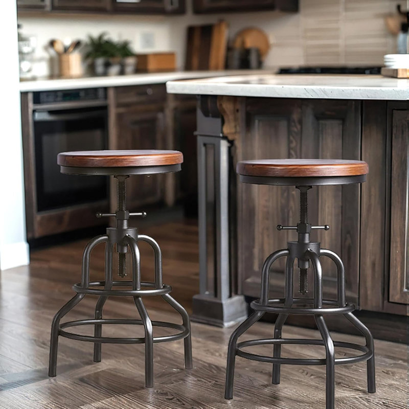 Willetton Swivel Counter Stool with Metal Frame, Brown, Counter Stool (26.7" Seat Height), 2