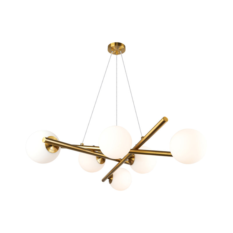 Modena - 6-Light Chandelier -, Plated Brushed Brass, White