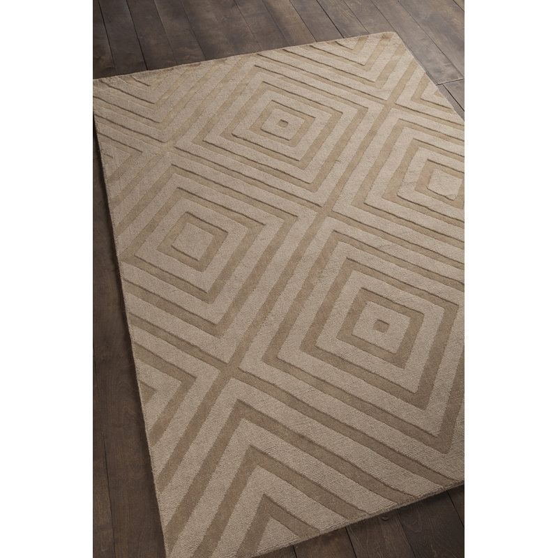 Tapis carré à motif géométrique concave en laine touffeté à la main Worcester, Rectangulaire 7 pi x 10 pi