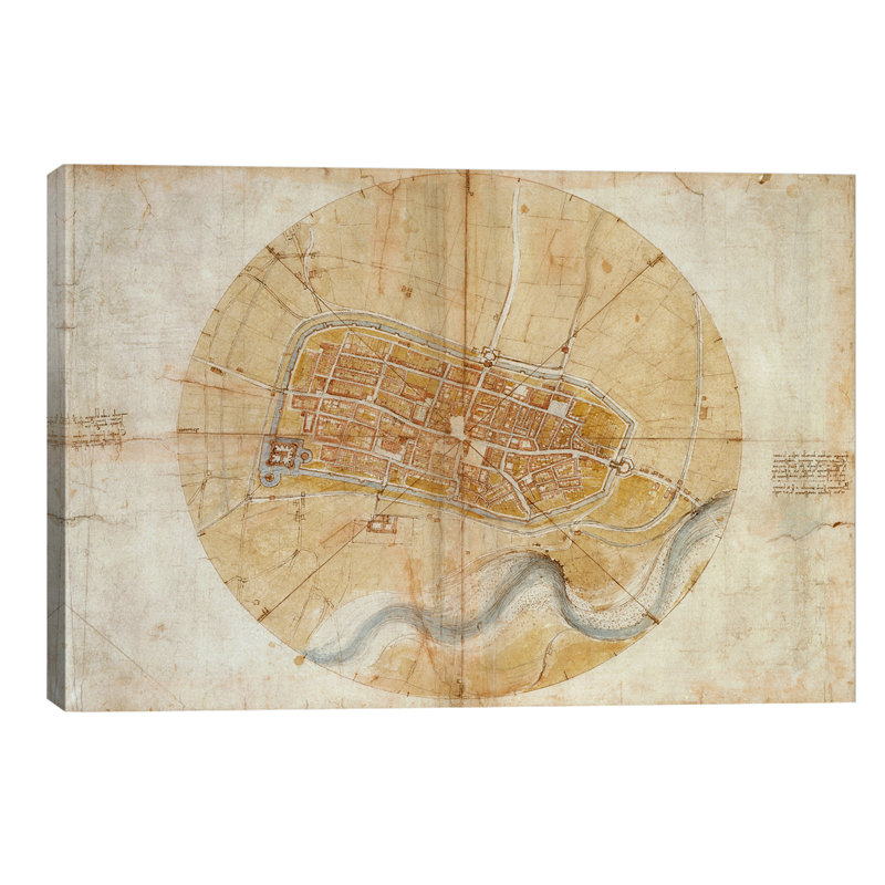 Map Of Imola, 1502 by Leonardo Da Vinci - Wrapped Canvas Print, 152.5 cm H x 101.5 cm W
