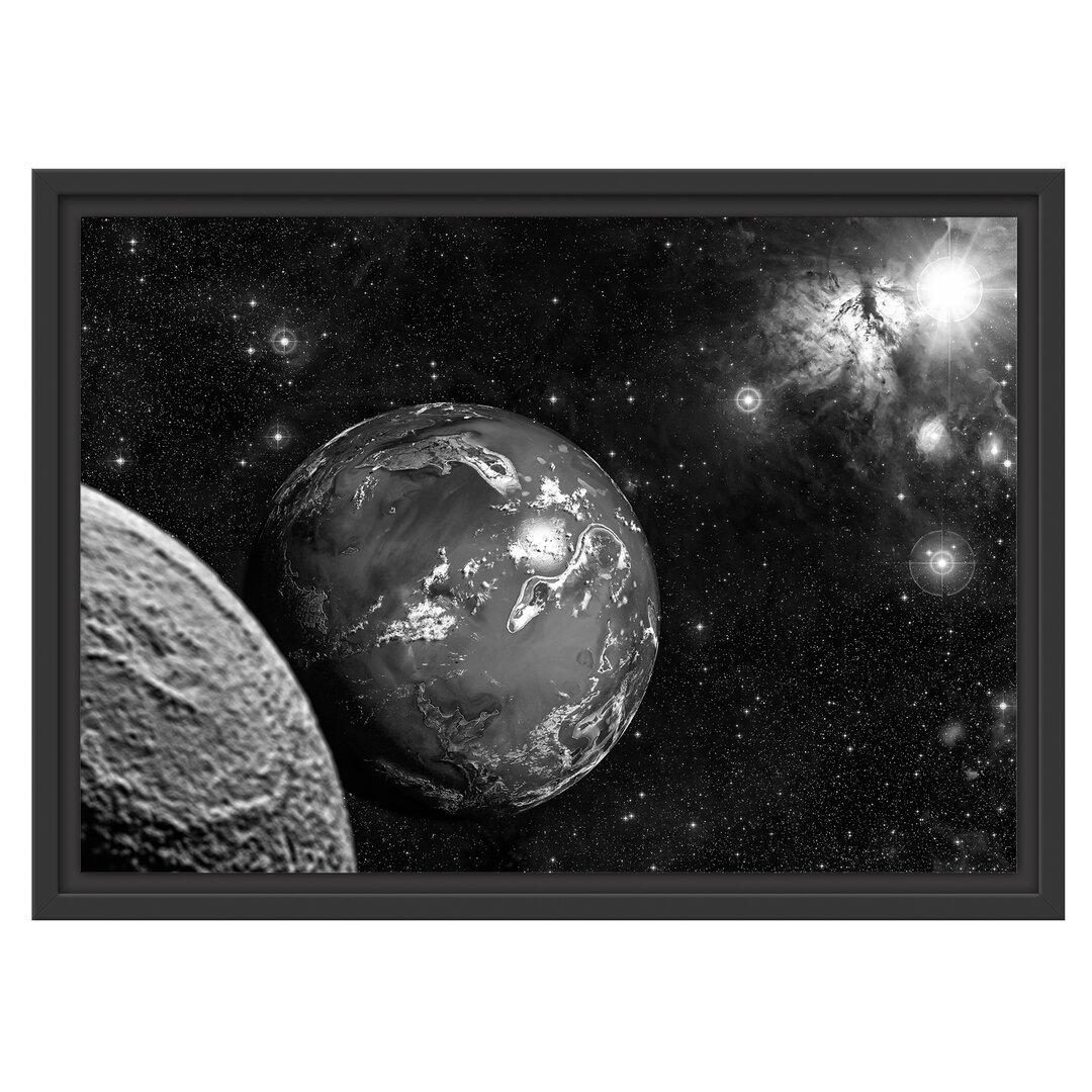 Gerahmtes Wandbild Planet ErdeKosmos Kunst B&W