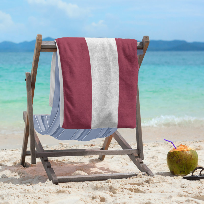 Cotton Blend Beach Towel, Burgundy/White