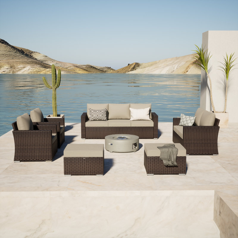 Shanden Wicker 5 - Person Patio Conversation Sets with Cushions