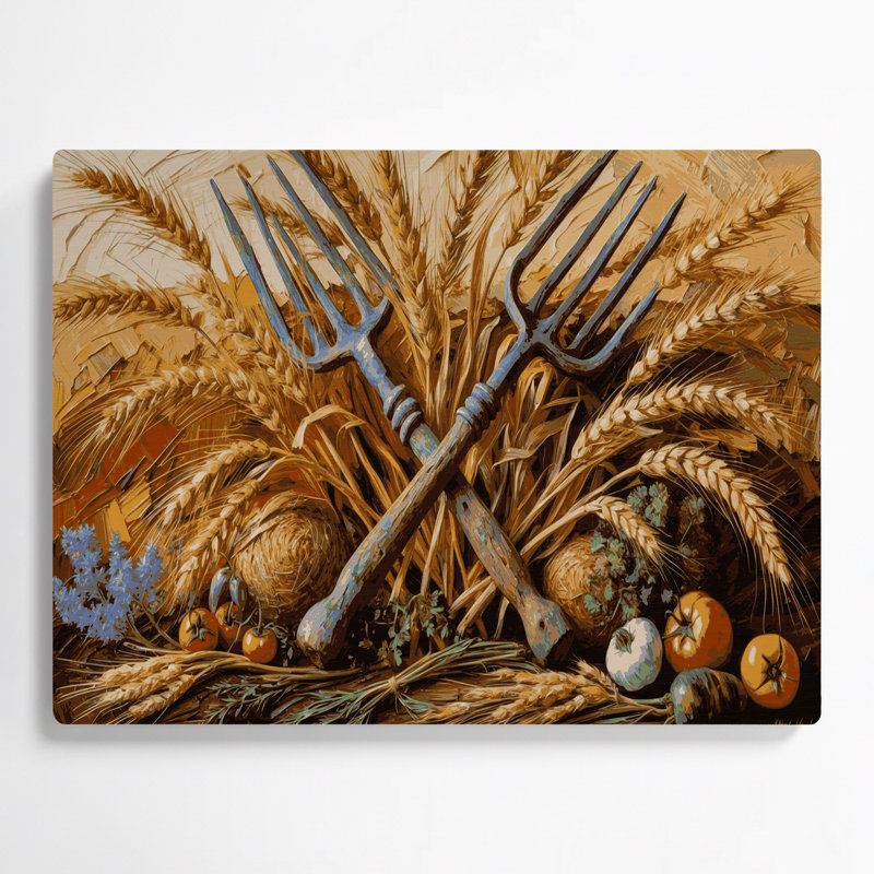 «Farm Farmed Pitchforks», art mural en métal brun, H 12 po x l 18 po