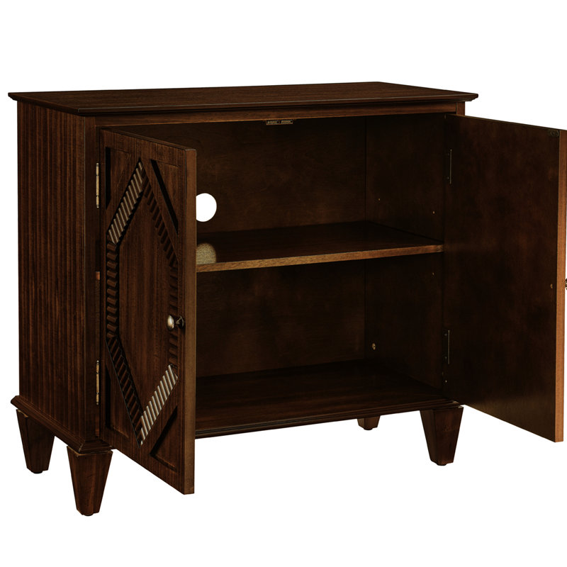 Mid Century Modern 33.6" Walnut Buffet Cabinet, Entryway Storage With Geometric Accent - Adjustable Shelf, Low Maintenance Sideboard, Dining Room Symmetrical Design P2 , Feet