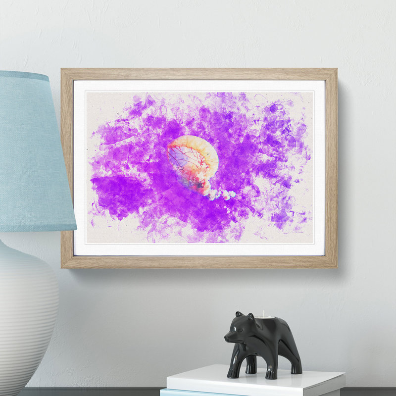 Jellyfish - Picture Frame Painting Print, Oak Framed, 45cm H x 63cm W x 2cm D