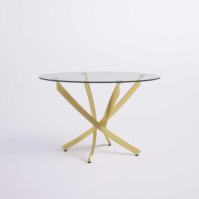 Kindra Round Glass Top Metal Base Dining Table, Gold