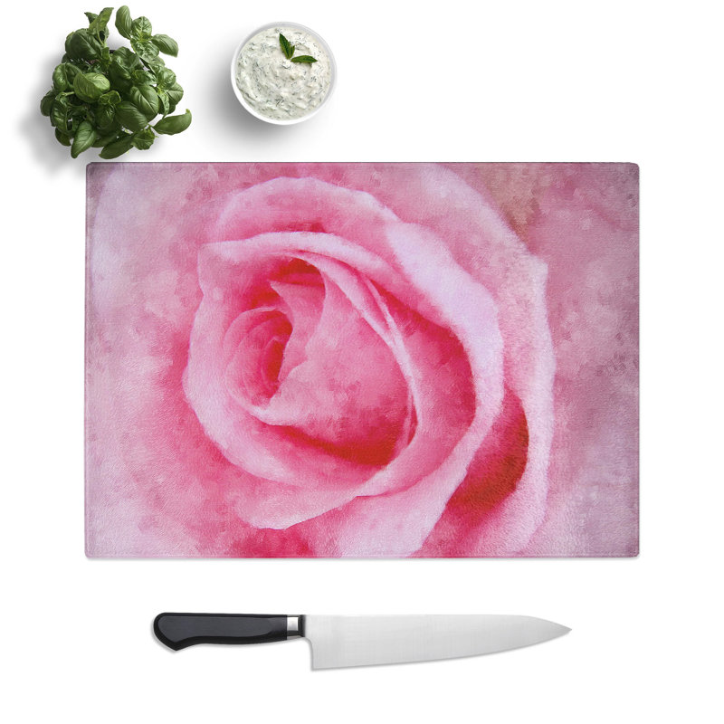 Tempered Glass Pink Rose Petals Chopping Board, 28.5 cm x 39 cm