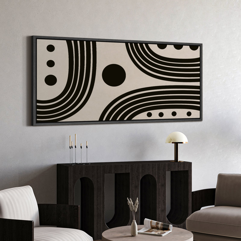 Abstrait abstrait géométrique beige beige géométrique, H 30 po x l 60 po, Noir, noir, noir, noir