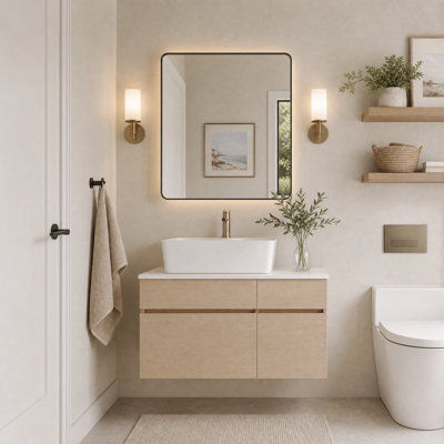 31.5" Wall-Mounted Single Bathroom Vanity Set with Ceramic Vessel Sink