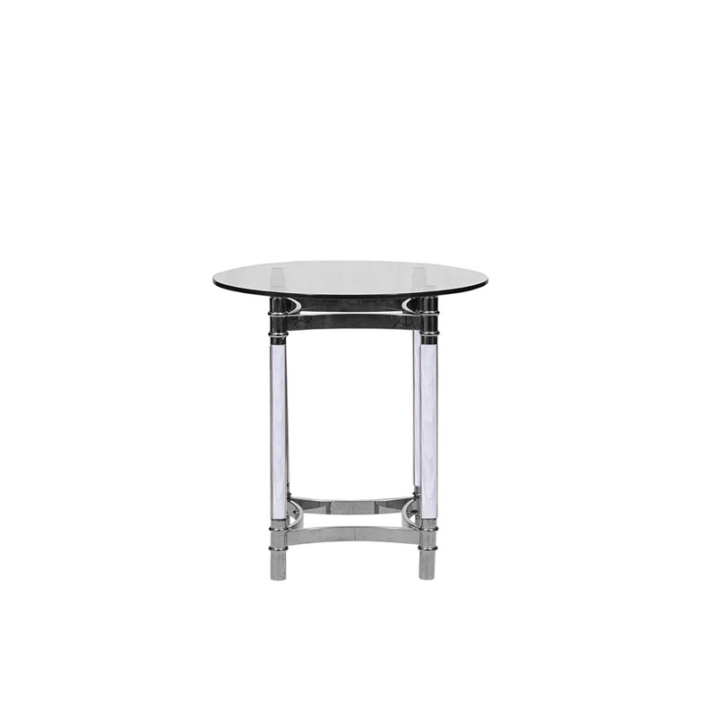 Table de bout en verre, H 23 po x l 28 po x P 22 po, Transparent, Argent