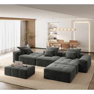 Canapé modulaire en chenille avec repose-pieds et coussins Boneless