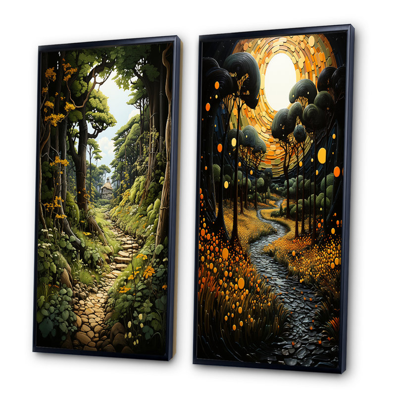 «Countryside Path Through The» - 2 pièces, Cadre noir, H 20 po x l 24 po