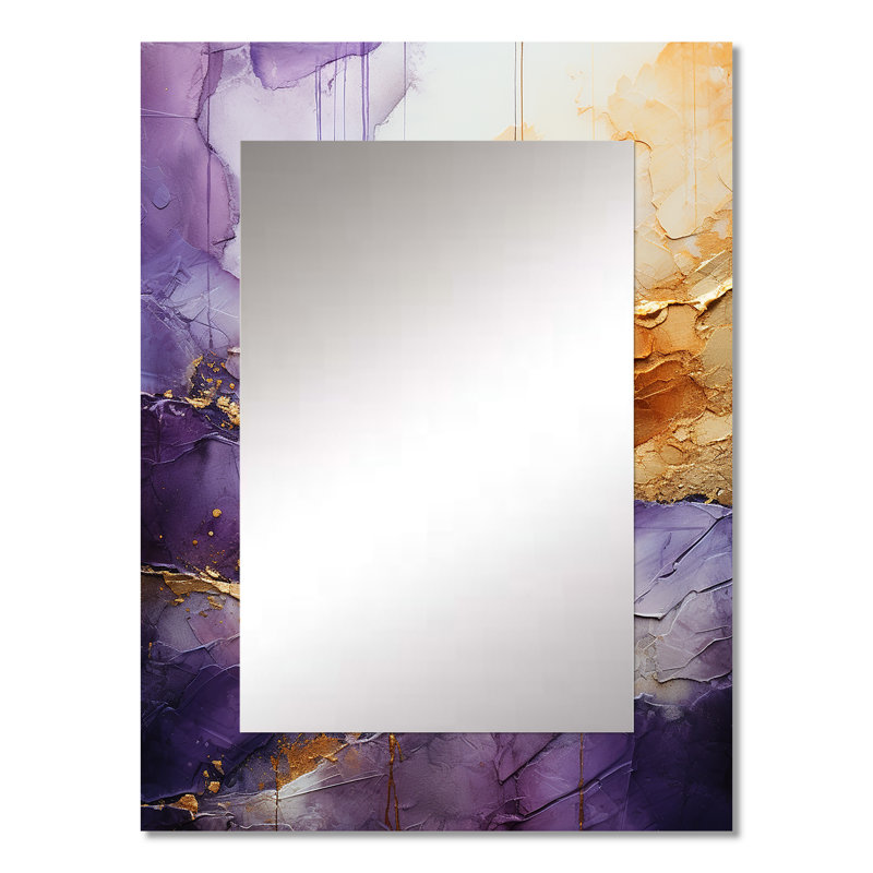 Or abstrait mauve fractal I - miroir décoratif abstrait, miroir mural doré, impression d'art en métal, 32 po x 24 po