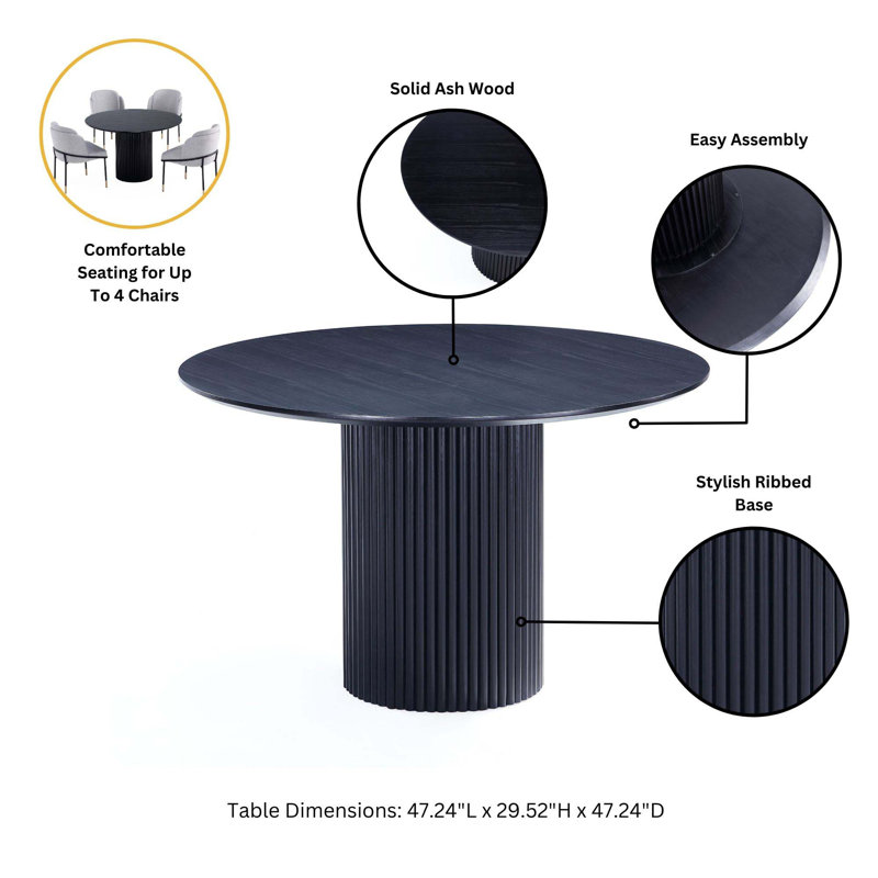 Table de salle à manger Hathaway, H 29,52 po x L 59,05 po x l 59,05 po, Noir