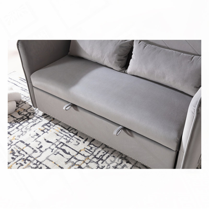 Canapé-lit convertible futon-lit, canapé-lit en velours de 55 po avec 2 coussins, Gris