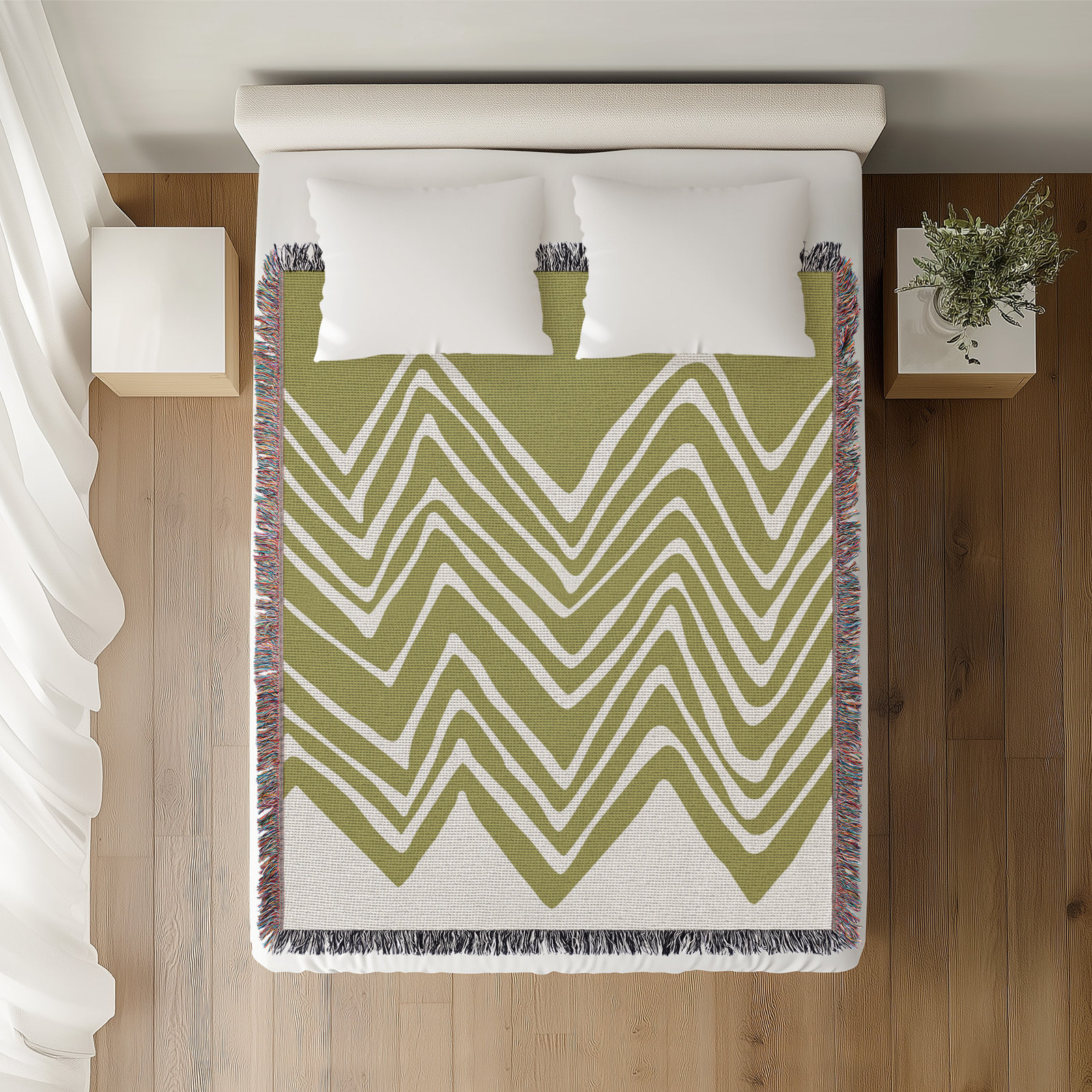 Addai Abstract Triangle Pattern Blanket , Chartreuse, 60" H x 60" W (Throw)
