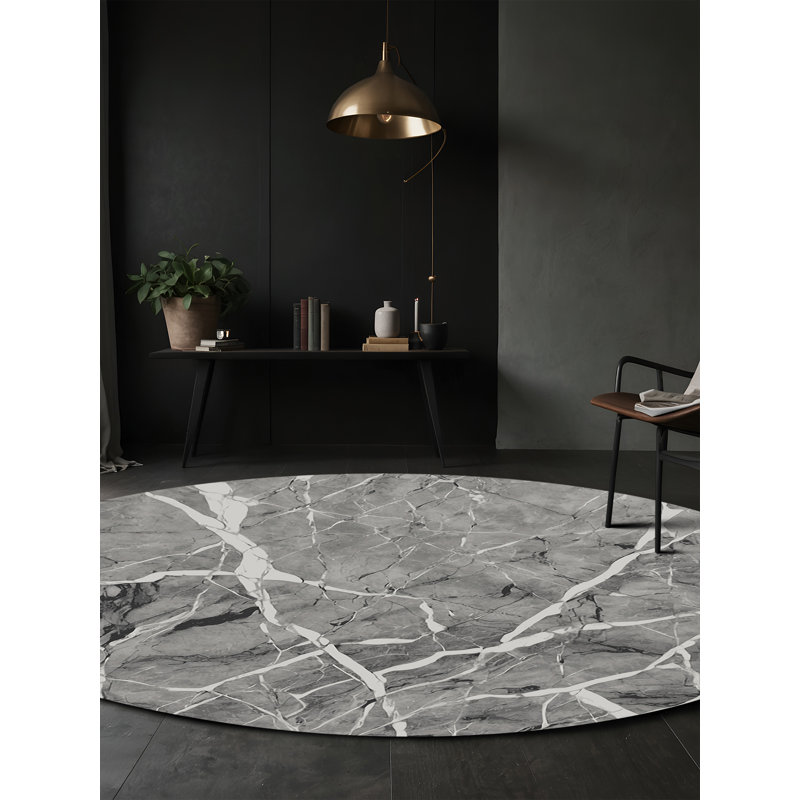 Machine Washable Gray Area Rug, Round 5'