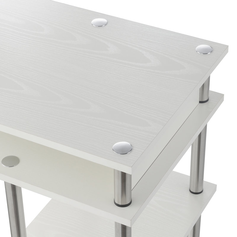 Edwin No Tools Writing Desk with Shelves, White/Silver Poles