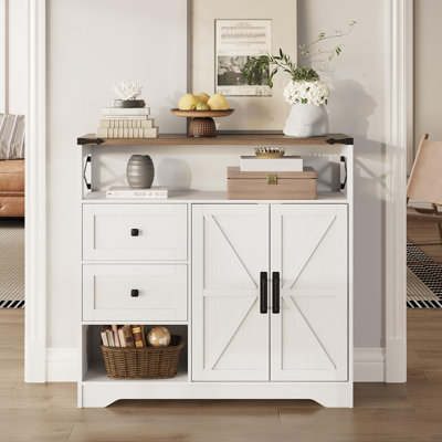 Farmhouse Storage Cabinet With Drawers And Open Storage by Gracie Oaks