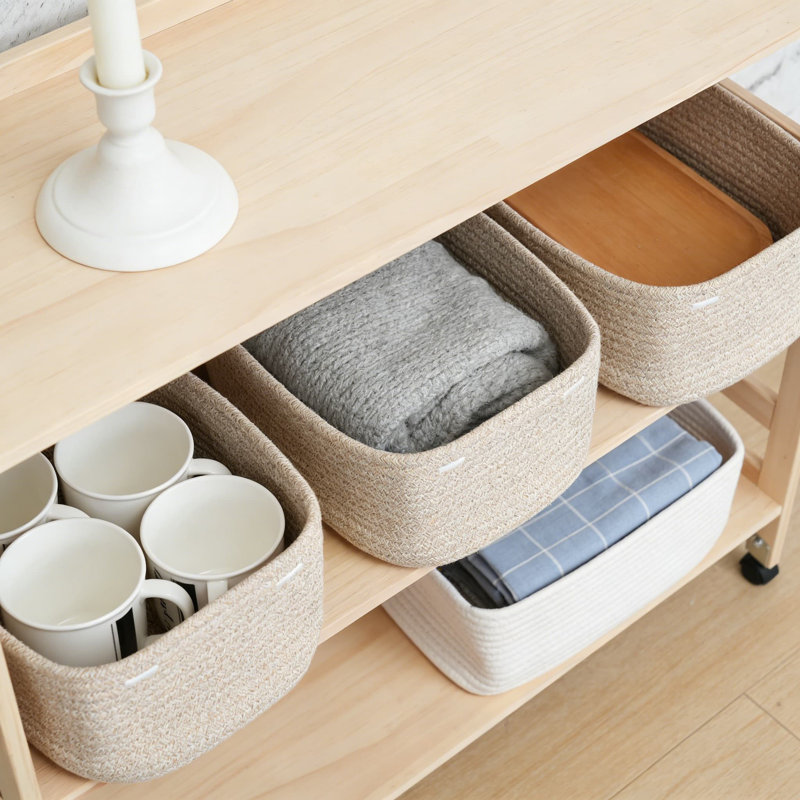 Woven Storage Baskets 3-Pack, Decorative Rope Organizer Bins For Shelves, Closets, Toys, And Home Office, Space-Saving Rectangular Design