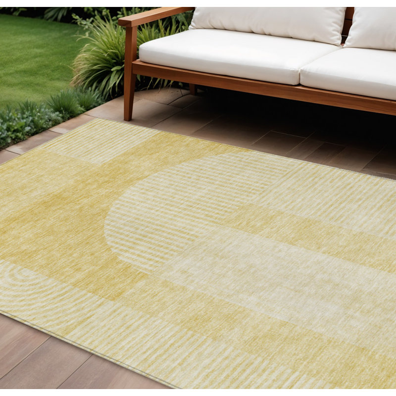 Tapis intérieur lavable à motif géométrique ivoire et jaune 8 pi x 10 pi