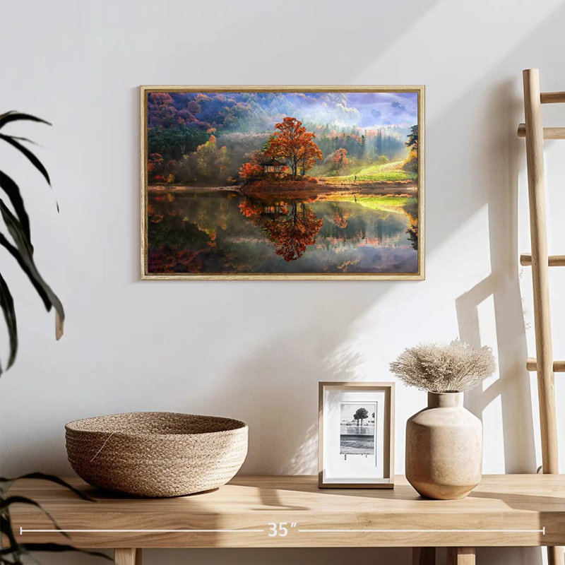 Lac enchanté, 19 po x 13 po, Cadre flottant en bois naturel
