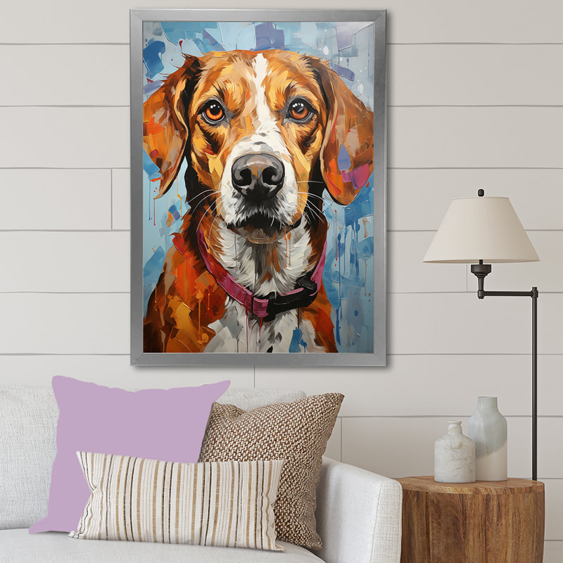 Beagle Bliss II sur impression sur toile, Cadre simple argenté, H 32 po x l 16 po x P 1 po
