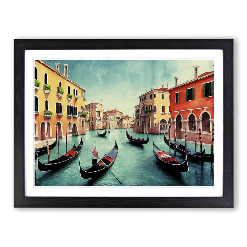 Venice Canal Watercolour Vol.2 - Framed Print, Black, 46cm H x 64cm W x 2cm D