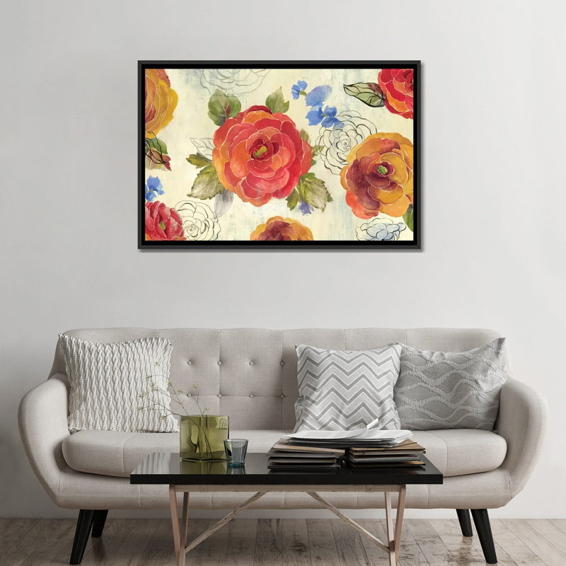 «Amelia Flowers» par PI Studio - reproduction sur toile tendue, H 40 po x l 60 po x P 1,5 po, Toile avec cadre noir