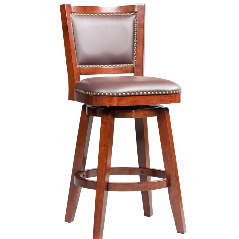 Angelija Swivel Upholstered Counter Stool with Solid Wood Frame, Cherry, Bar Stool (30" Seat Height)