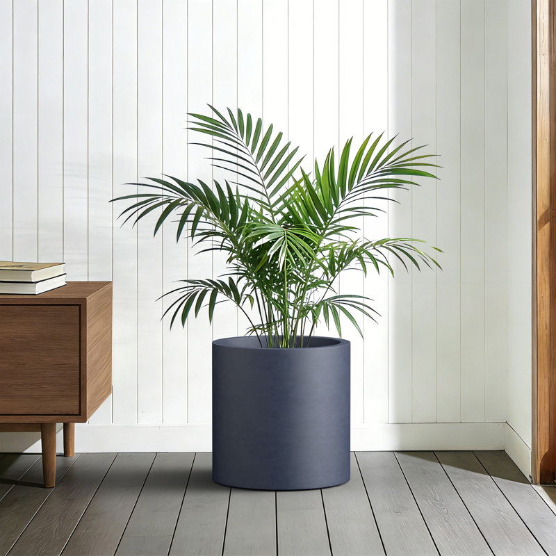 Grande jardinière ronde en béton / pot cylindrique avec trou de drainage de 16 po. Bleu marine (intérieur amélioré), Marine