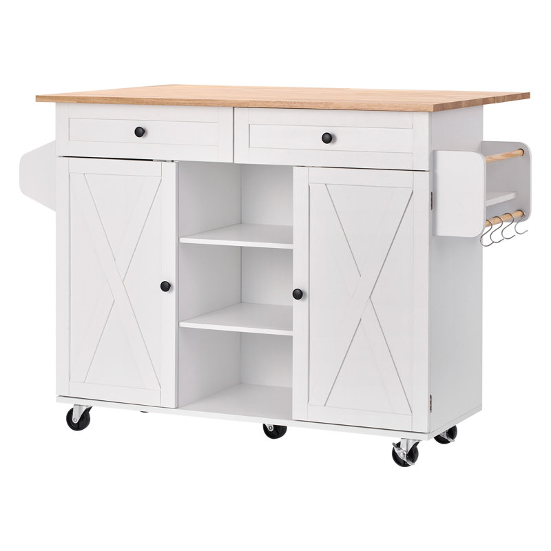 52in Kitchen Island Cart Rolling Storage Cabinet Table with Drawer Drop Leaf