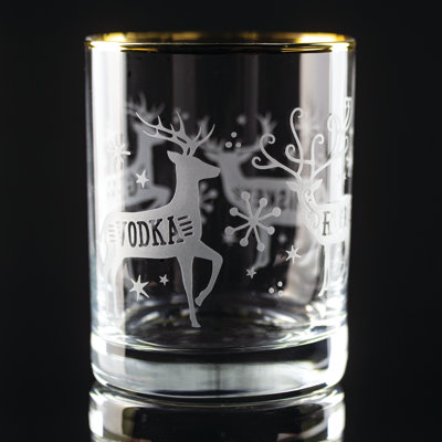 Reindeer Spirits Wrap Gold Rimmed Rocks Glas (Set of 4)