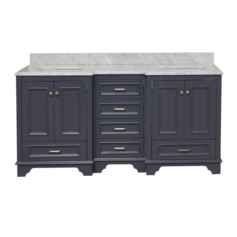Loughlam 72'' Double Bathroom Vanity with Top, Carrara Marble, Marine Gray