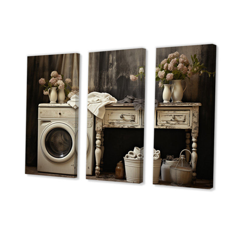 «Farmhouse Laundry Charm II», reproduction sur toile 3 pièces, H 32 po x l 48 po x P 1 po