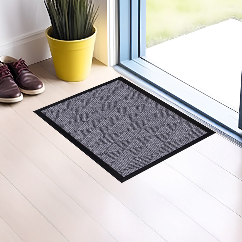 Paillasson gris géométrique, Gris, 17" W x 29.5" L