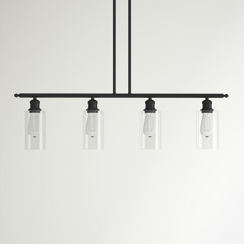 Luminaire suspendu pour îlot de cuisine 4 lumières Cloverdale, Transparent, Noir mat, DEL