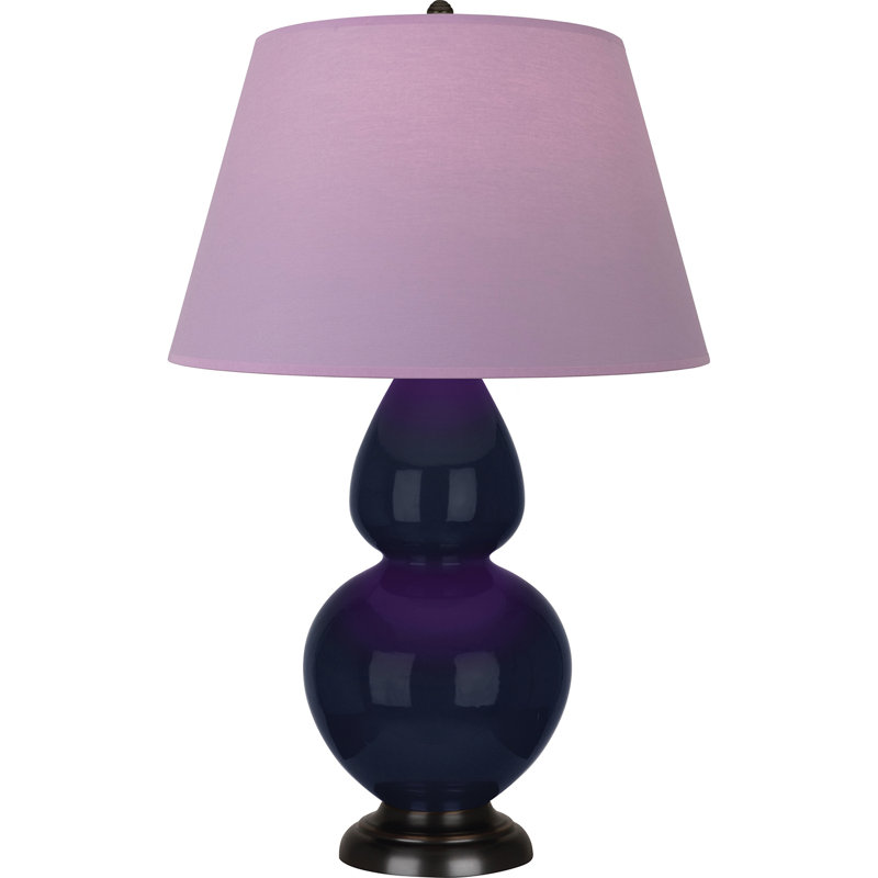 Lampe de table double gourde en céramique, Bleu minuit émaillé / bronze, Lavande / prune, Bronze