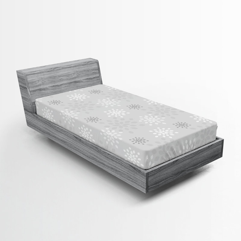 Drap-housse orange Ambesonne, Drap-housse de taille simple, Floral gris / blanc