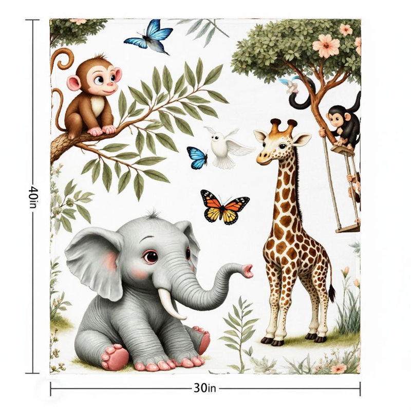 1Pc Jungle Safari Animal Couverture Couverture Mignon Mignon Coloré Cozy Monkeys Éléphants Girafes Floral Designs Pour Canapé / Lit / Voyage 30 * 40