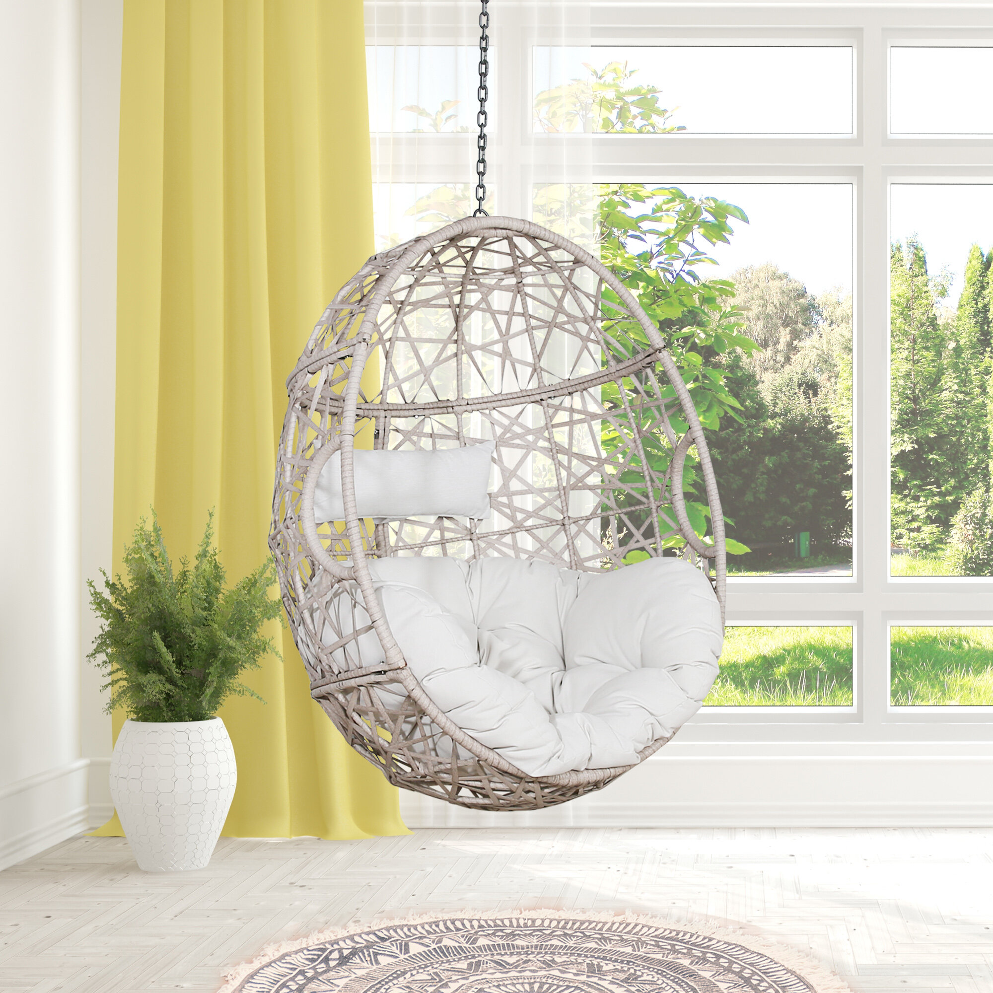 Hanging Egg Chair with Head Pillow and Large Seat Cushion - Costway