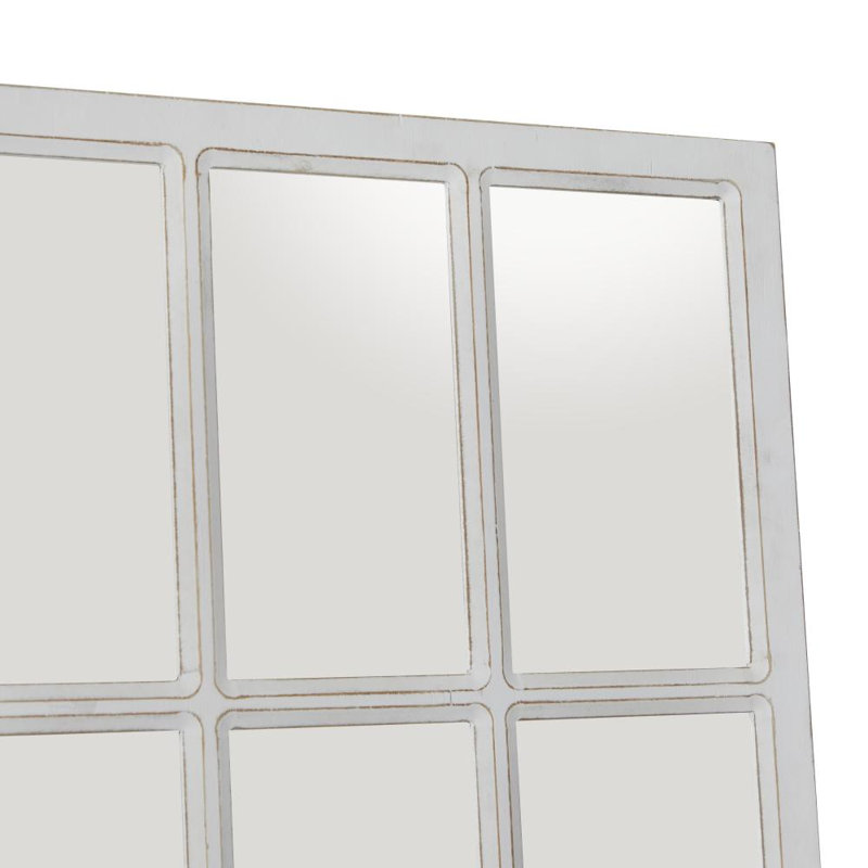 Wood Window Pane Inspired White Wall Mirror