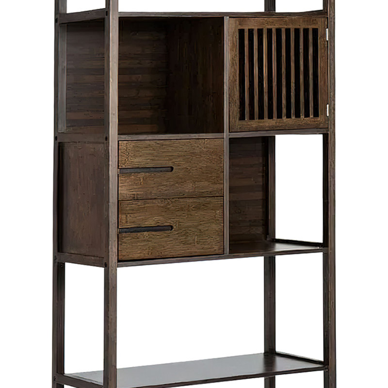 Mareike Axa 68 Inch Bamboo Shelf Bookcase with Cabinet, Right Facing, Cappuccino