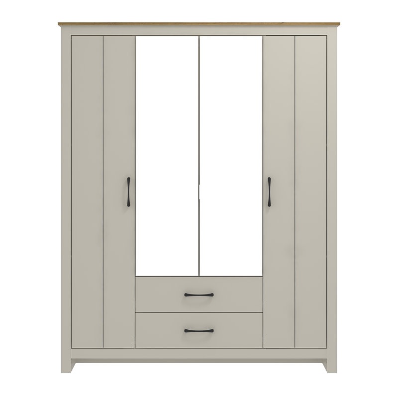 Limestone 4 Door 2 Drawer Wardrobe with Mirror, Light Grey